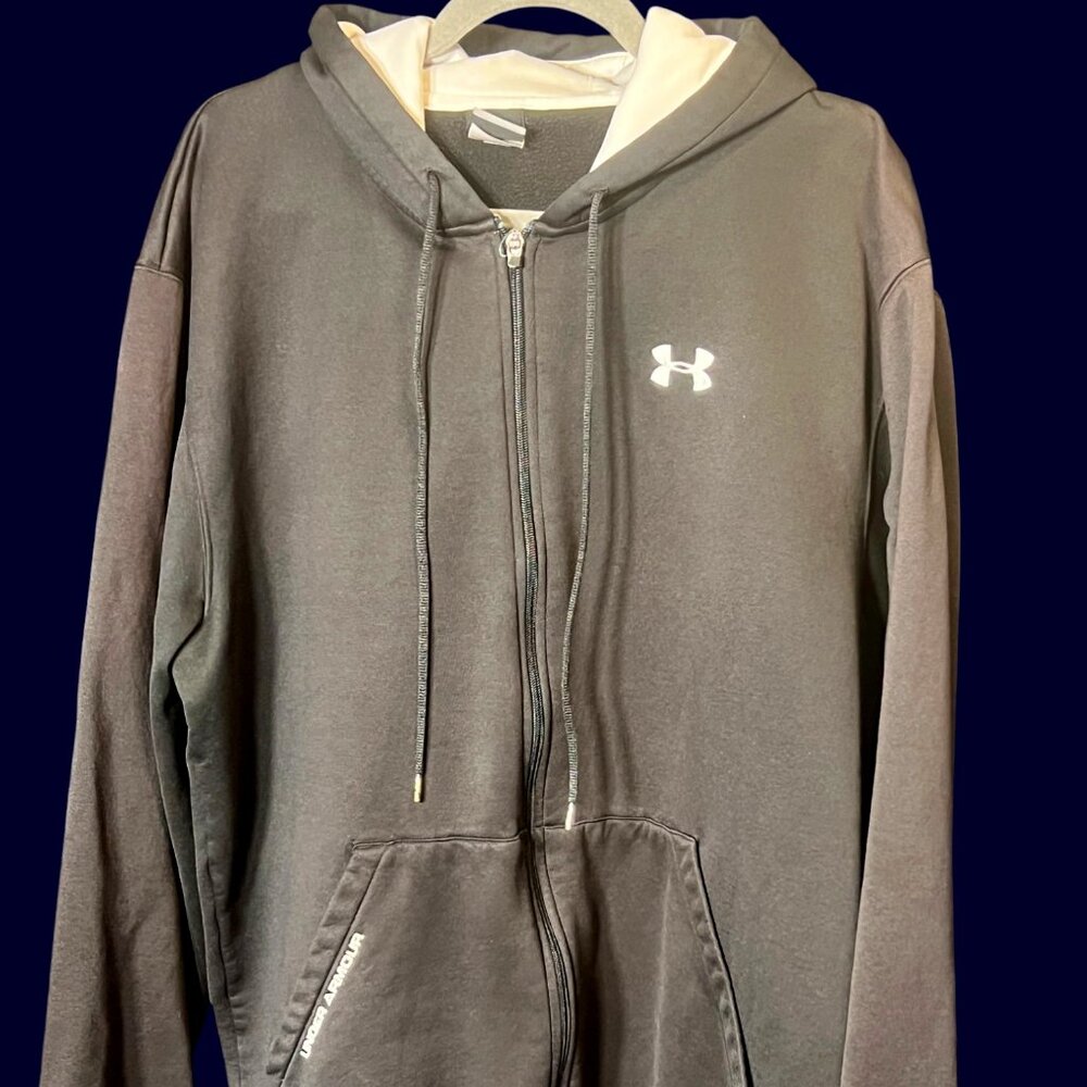 Under Armour Dark Grey Full-Zip Hoodie with Logo and Pockets SZ XXL
